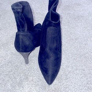 Nina black heeled boots with sparkle stiletto black and silver sock boots Y2k